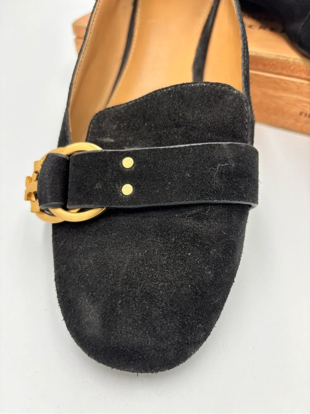 Tory Burch Marsden Suede Smoking Loafer Perfect Black Gold Buckle Flats Sz 9.5